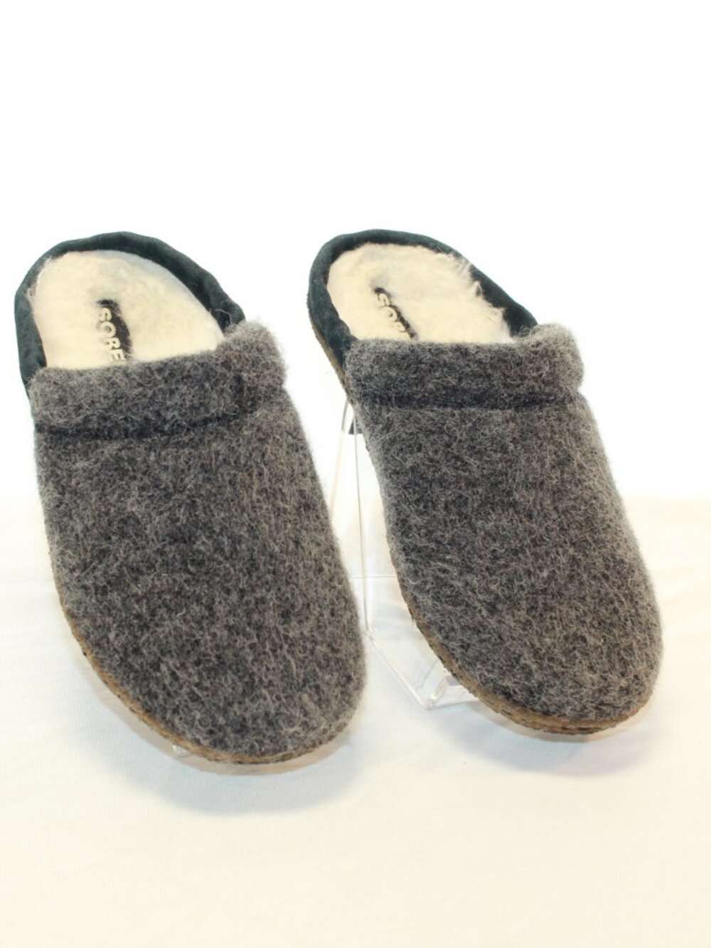 Sorel Sz W8 Black/Natural Nakiska Felt Faux Fur Rubber Sole Scuff In Out Slipper